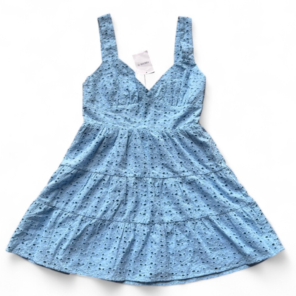 Forever 21 Light Blue Eyelet Tiered Sundress
